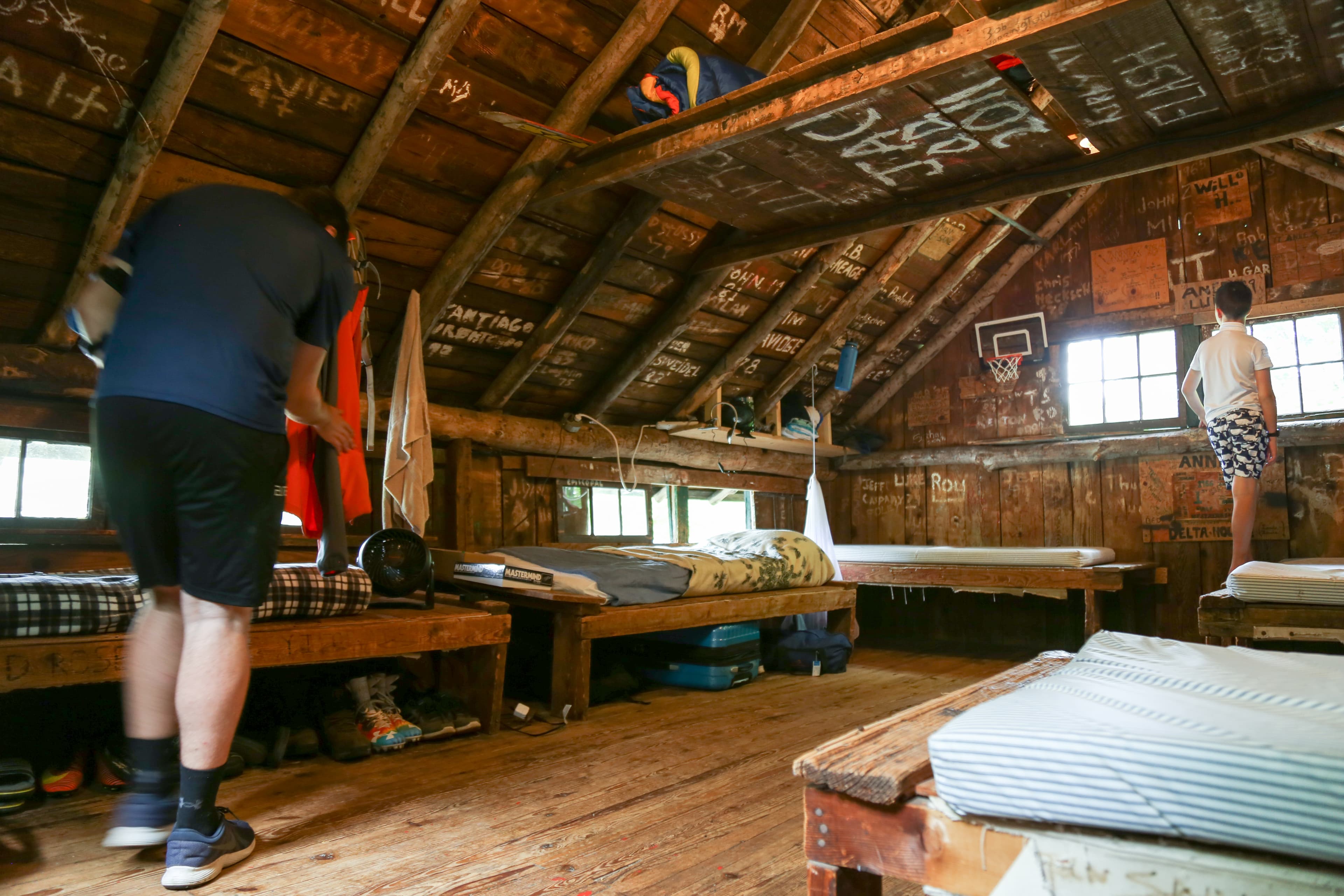 Inside of a rustic cabin at camp